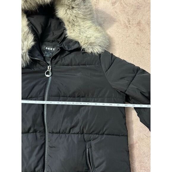 DKNY Donna Karan Faux fur-trimmed quilted shell‎ hooded coat Size Medium - Picture 11 of 14